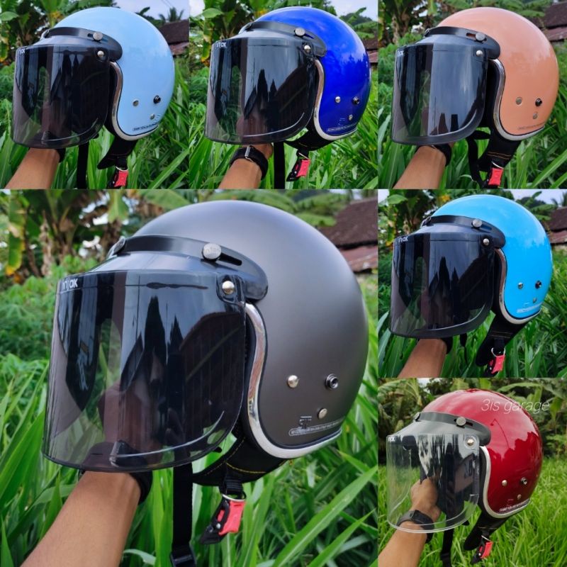 HELM BOGO DEWASA MODEL RETRO KACA DATAR