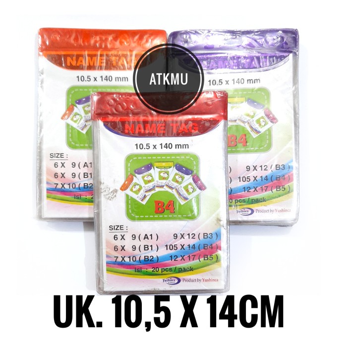 

:=:=:=:=] Name Tag 10,5x14cm (B4) YUSHINCA ID Card Holder Plastik Elastis Isi 20