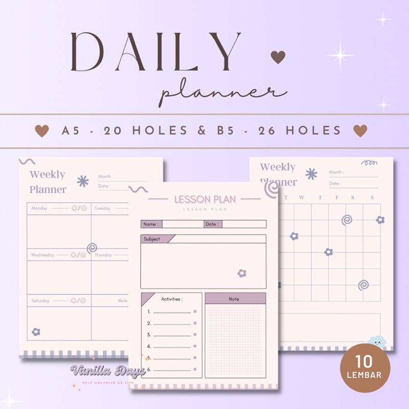 

[] Daily Planner Agenda Memo Notes Monthly Weekly Check List Kertas Refill Isian Binder Bullet Journal Bujo Loose Leaf Diary A5 B5 Fillable Catatan Harian Mingguan Bulanan Printable Goals Student Pelajar Produktif Productive Jadwal Editable Undated
