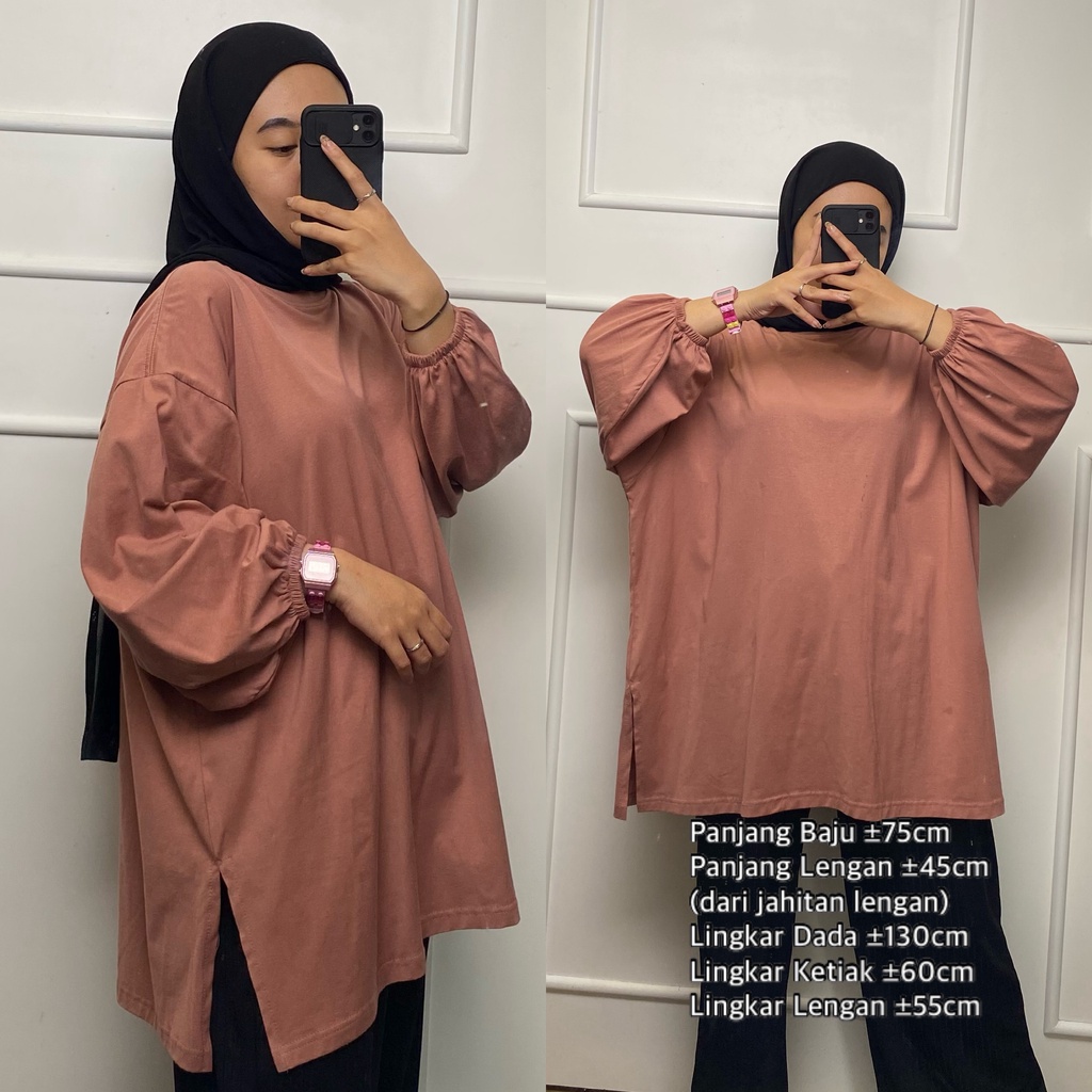 Kaos Wanita Lengan Panjang Blouse Lengan Balon Oversize