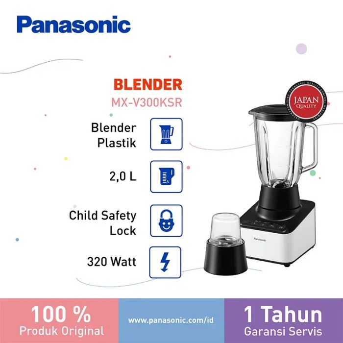 Panasonic Mxv300Ksr Blender Plastik 1.5 Liter 2In1 600 Watt #Original