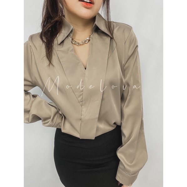 MDLV ~ 2360# Aletta Skipper Collar Blouse polos Import