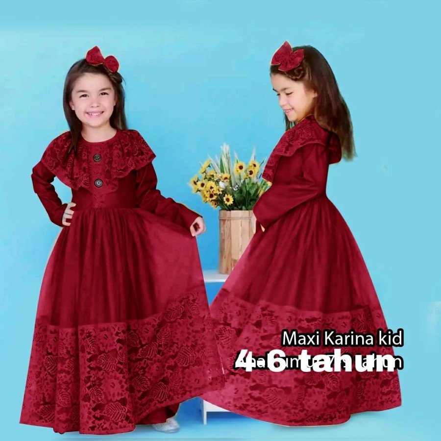Baju Gamis Dress Anak Lebaran Idul Fitri 2023 Dress Pesta Anak Trend Kekinian Maxi Combi Tile Karina