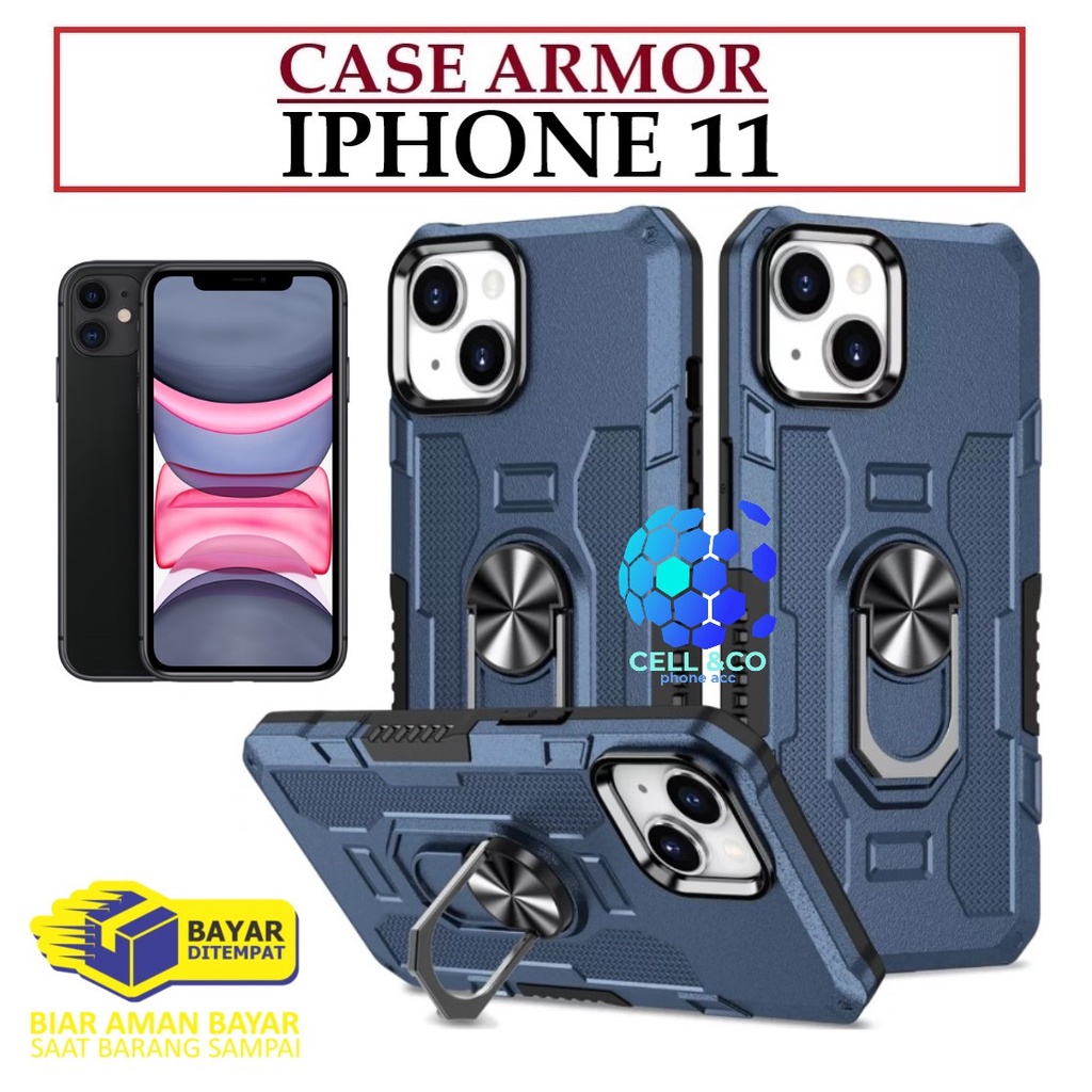 Case Armor IPHONE 11 Iring Cincin Magnetic Kesing Hp Protect kamera Premium Hard Case Standing Robot Pelindung Kamera