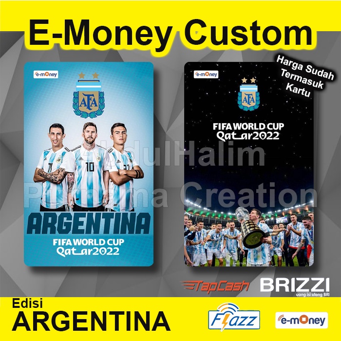 Kartu Emoney Custom Desain Argentina FIFA World Cup Qatar 2022 bisa E-Money Brizzi Flazz Tapcash