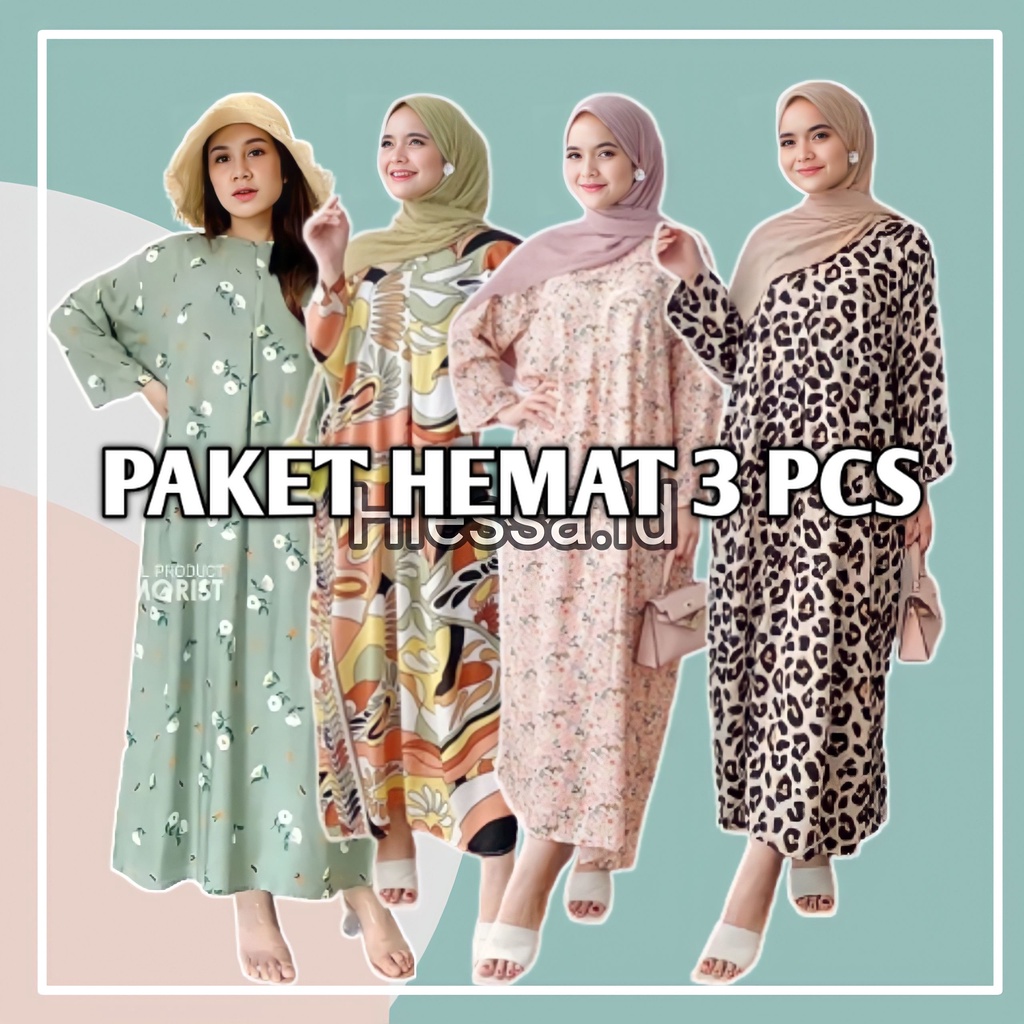 3 PCS PAKET HEMAT DASTER  GAMIS LENGAN PANJANG