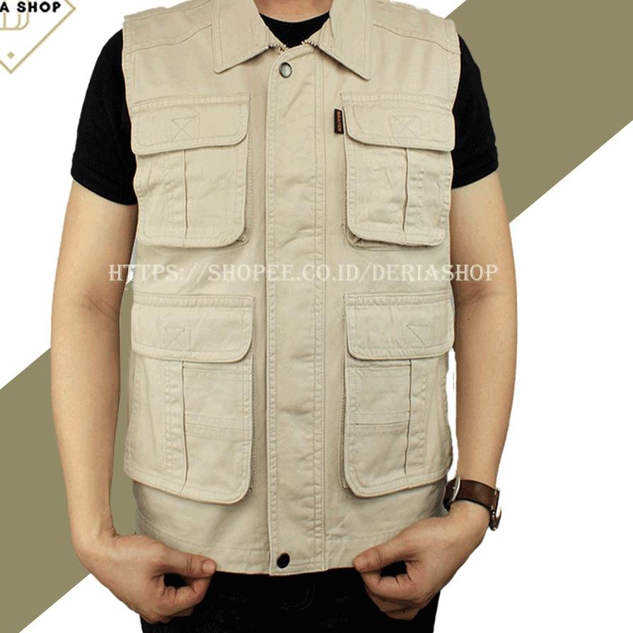 Terbaru ヤ Rompi Bahan Kanvas Katun Pria Kerah Daun Baju Vest Tactical Cowok Jaket Lapangan Outdoor C