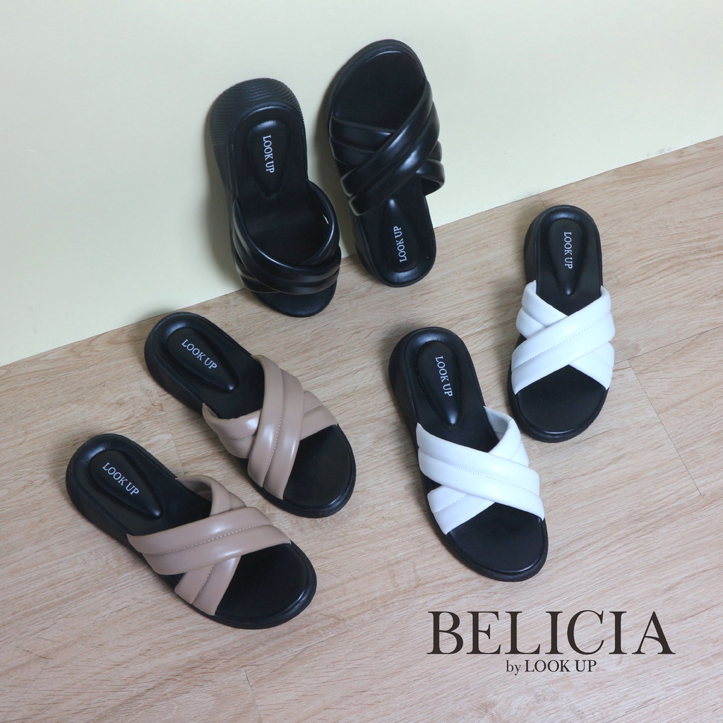 Look Up BELICIA Platform Sandal Slop Wedges Wanita Sole Tinggi Empuk Kasual Kekinian Model Silang Double Strap