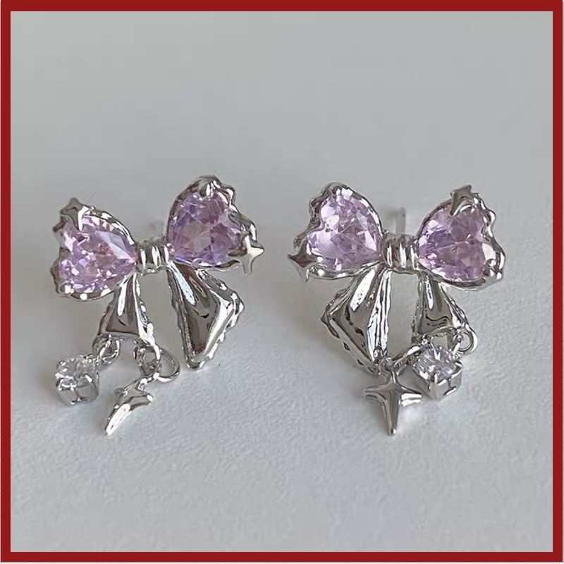 Anting Tusuk Bentuk Busur Zircon Untuk Wanita Anting Gaya Keren Manis U1428