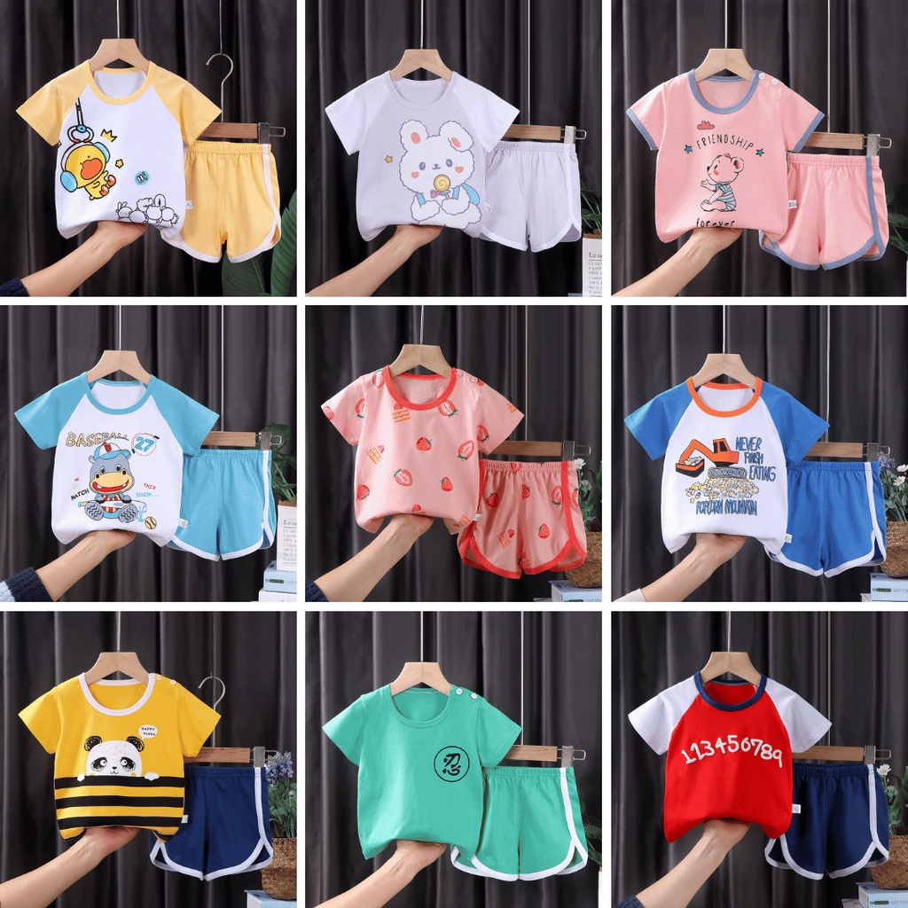 Baju anak baju bayi import Korea base putih karakter printing anti luntur setelan anak stelan bayi