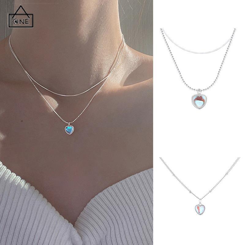 COD❤️Kalung Rantai Multilayer Liontin Hati Aksen Zircon gradual Cinta Klavikula Gaya Korea Untuk Perhiasan Wanita-A.one