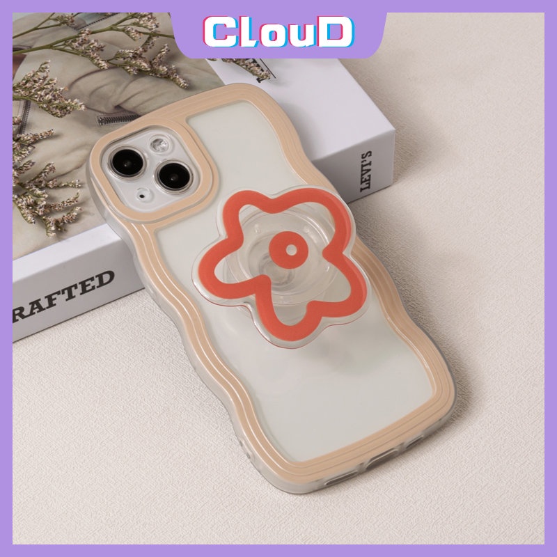 Realme C33 C30 C25Y C25 C35 C15 C20 C11 C21Y C20A C17 8 5 10 9i 5i 9 C3 8Pro 7 C12 C25s 6i 7i 9Pro+8i Macaron Color Wavy Edge Soft Tpu Clear Cover Dengan Dudukan Airbag Stand Bunga