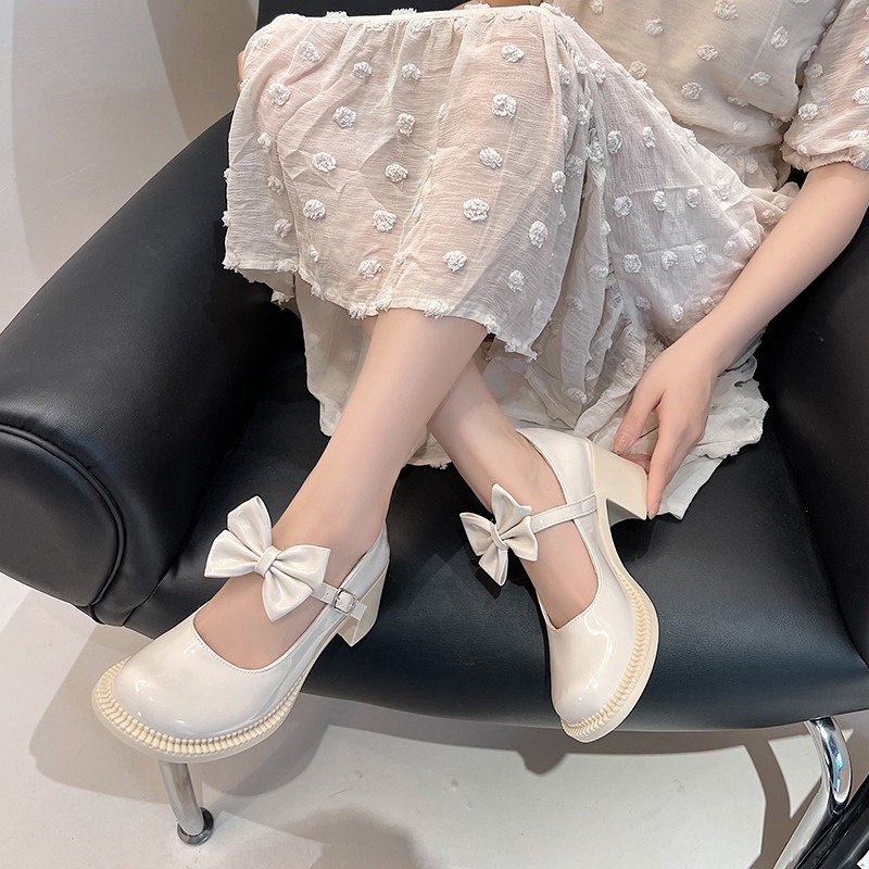 FD Marry Jane Shoes Cantik Sepatu Docmart Wanita Mules Heels Kasual Cream Terbaru KI-014