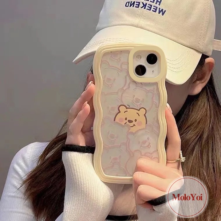 IPHONE Case Winne the Pooh Kartun Lucu Kompatibel Untuk Iphone11 6 6s 78 Plus XR 14 12 13 Pro Max X XS Max 14Plus SE 2020 Transparan Wavy Edge Soft TPU Case