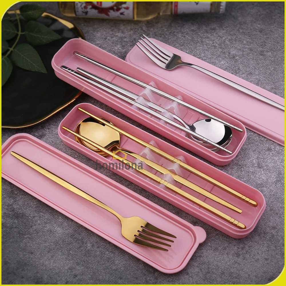 TUUTH Set Perlengkapan Makan Sendok Garpu Sumpit Dinner Set with Box - A11