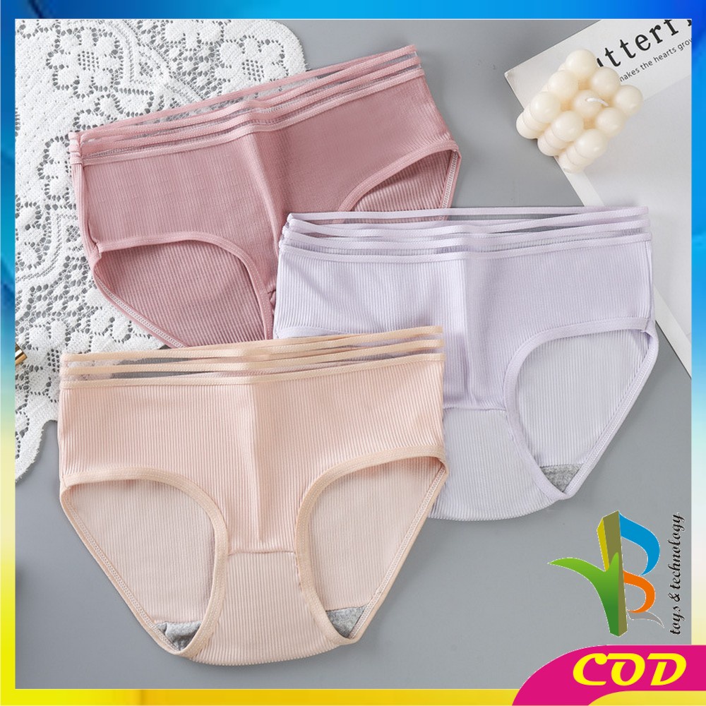 RB-P126 Celana Dalam Wanita Cewek Garis Motif Polos Pakaian Dalam Wanita CD Wanita Panties Segitiga Impor