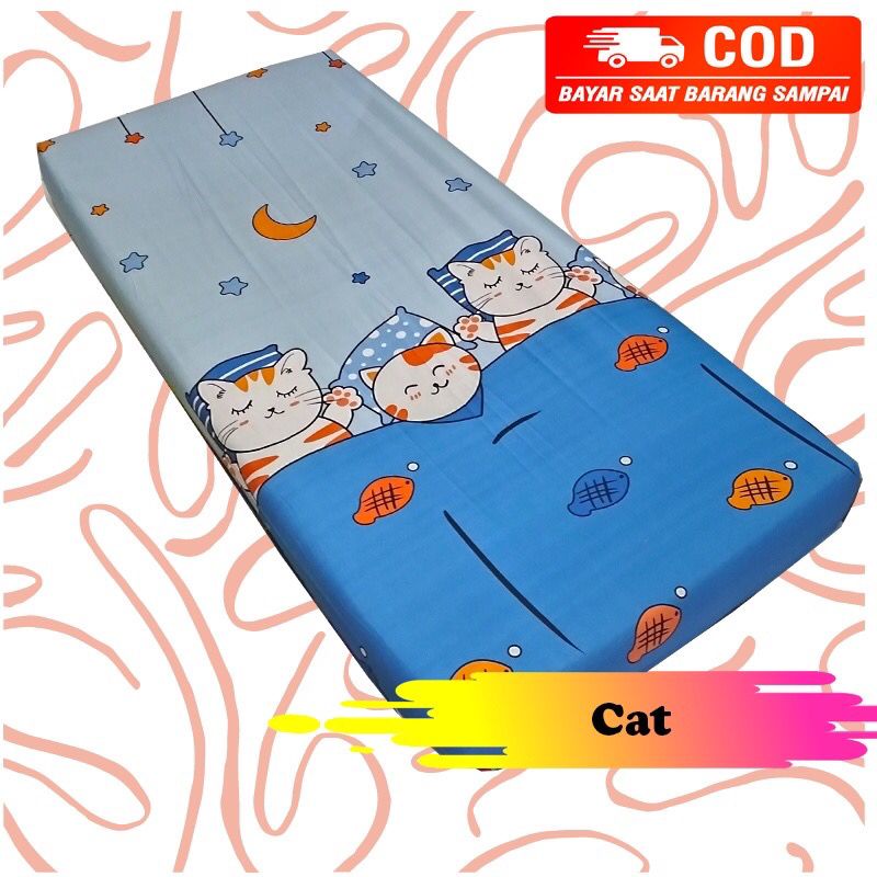 SPREI KATUN KARET PREMIUM UKURAN 90 100 120 SMALL SINGLE SAJA SET MOTIF ANAK HEWAN KUCING TIDUR SLEE