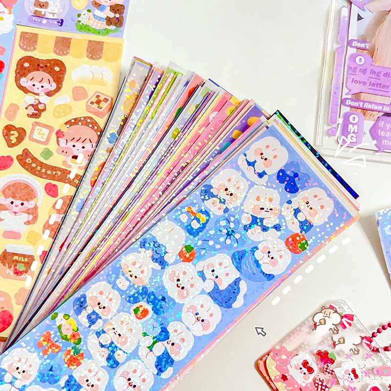 100lembar Berbagai Kartun Shiny Stiker Set Mahasiswa Hias DIY Bahan Stiker