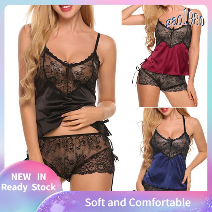 Launch Gao Setelan Tank Top Kamisol Lace Transparan Sexy Celana Pendek