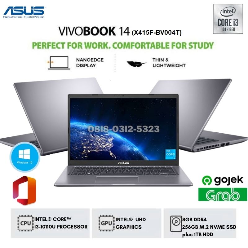 ASUS Vivobook X415FA-BV004T 14"HD/Core i3-10110U/8GB/SSD 256GB/Intel UHD Graphics/Windows 10