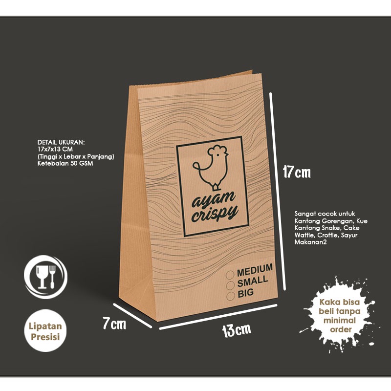 

(Kertas Makanan) Kantong Kertas Makanan Uk. All Size / Bungkus Makanan Kantong Kertas Kue, Kebab, Snake, Burger, Cake, Roti / Kantong Kertas Coklat Bebas Desain Murah