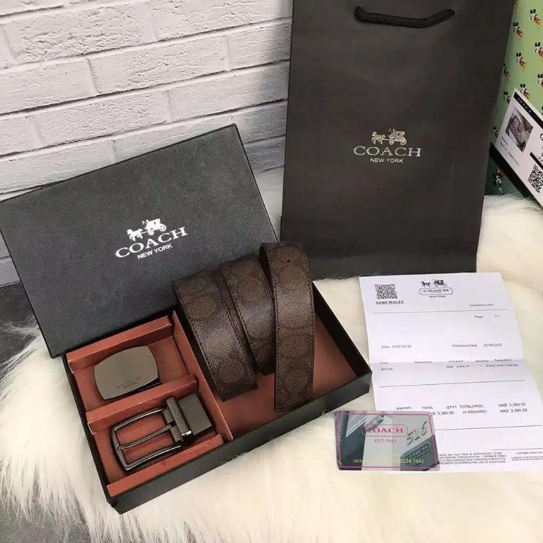 [BISA BAYAR DITEMPAT] COACH Ikat Pinggang Pria Reversible Gesper Pria Kulit Asli Set Gift Box TERLAR