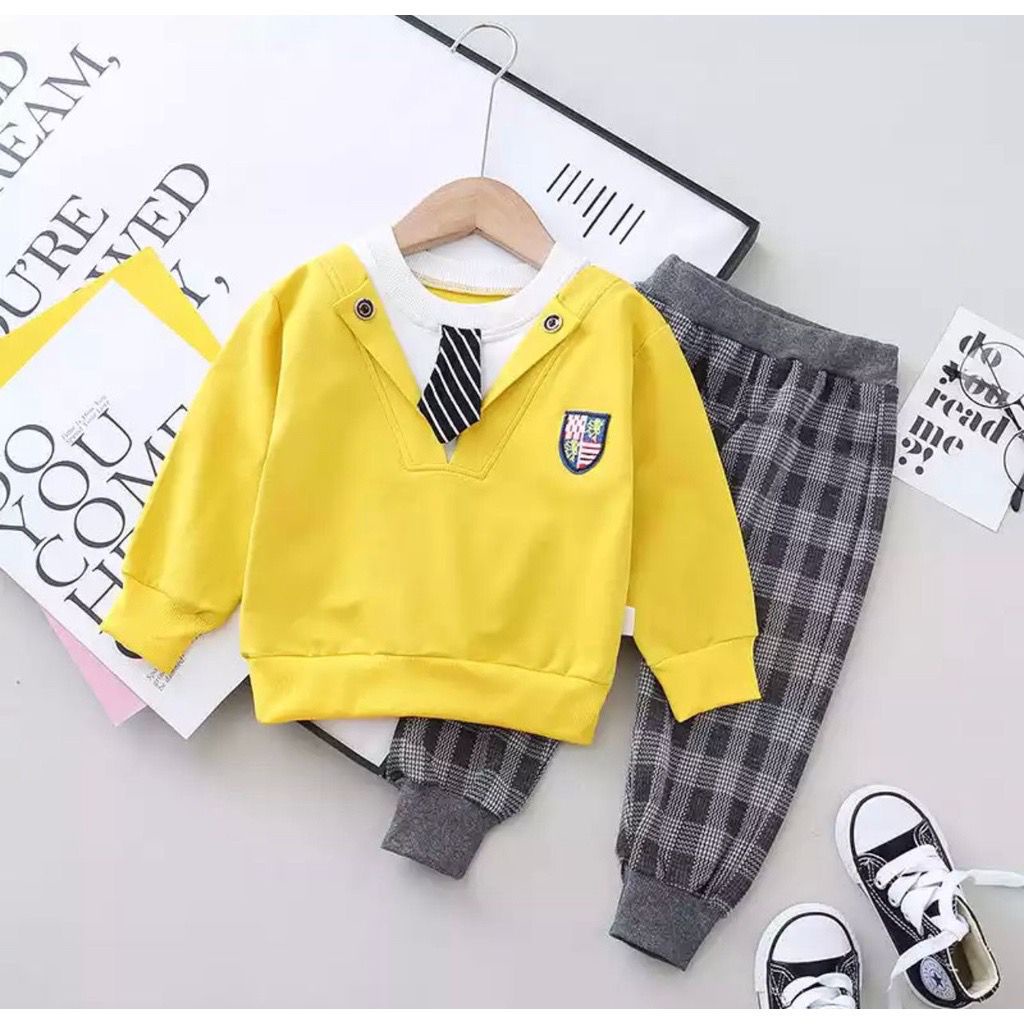 PROMO - SETELAN SWEATER ANAK MOTIF DASI AZRIL FASHION ANAK LAKI-LAKI DAN PEREMPUAN USIA 1-5THN - SWEATER ANAK MODEL TERBARU