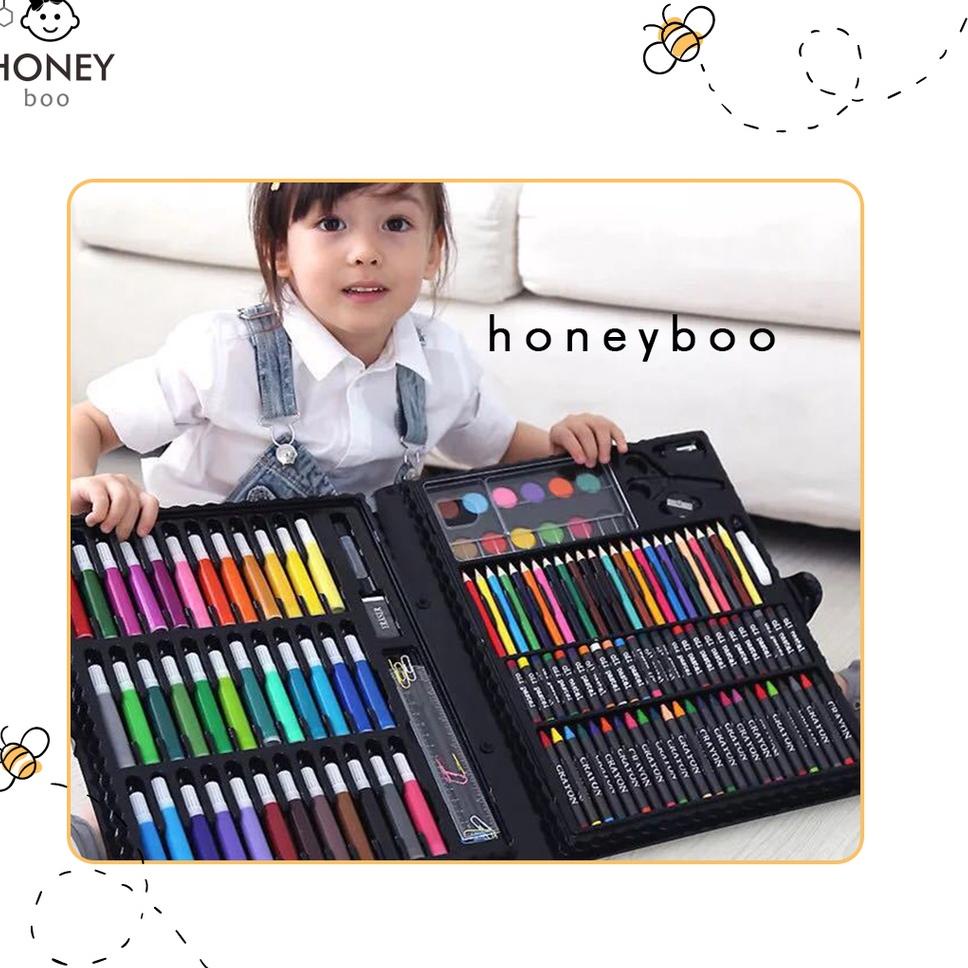 

P(2Q♥☞) Honey Boo - Krayon Anak Set Koper 150 in 1 Crayon Full Alat Melukis Mewarnai Set top produk