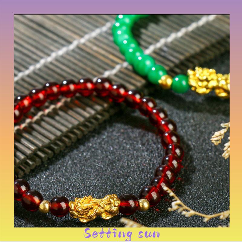 Gelang Batu Akik Manik-manik Lucky Pixiu Gelang Indah Memakai Tali Elastis Tahan Banting Manik-manik Kristal Berwarna-warni  TN