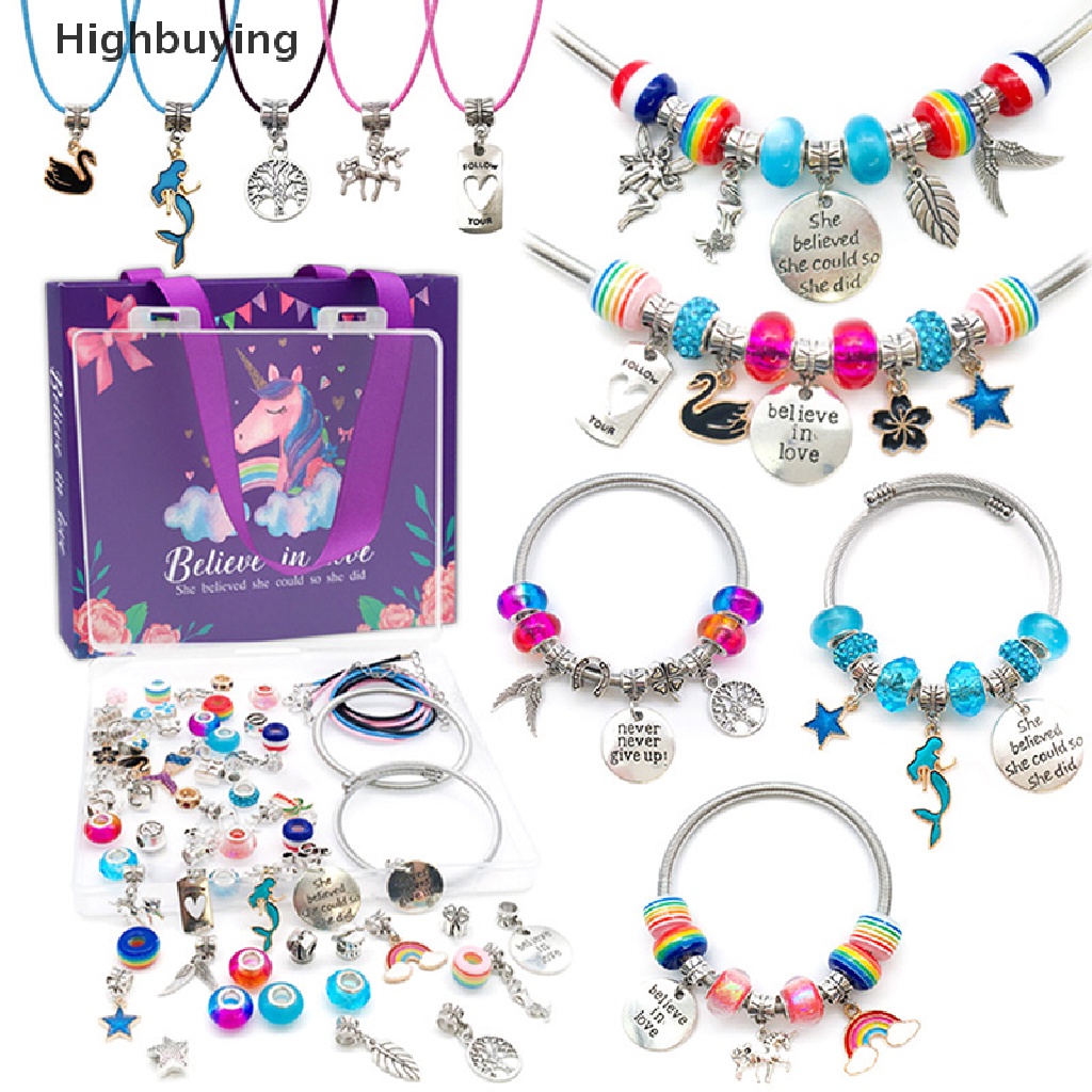 Hbid DIY Gelang Kit Untuk Hadiah Anak Unicorn Tas Handmade Manik-Manik Set Gadis Kalung Untuk Membuat Perhiasan Glory