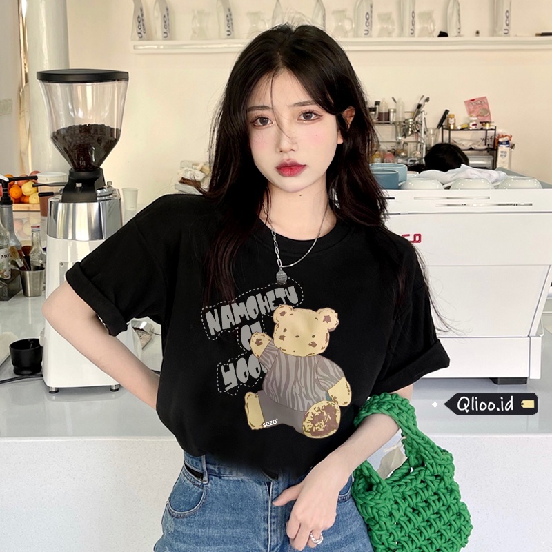Print T-shirt Kaos Lengan Pendek Cute Plush Bear Baju Atasan Korean Style