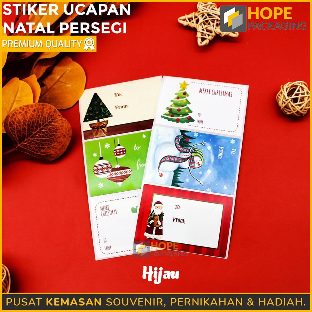 ( harga / 1 pack isi 10 pcs ) STICKER UCAPAN NATAL PERSEGI SERI 1