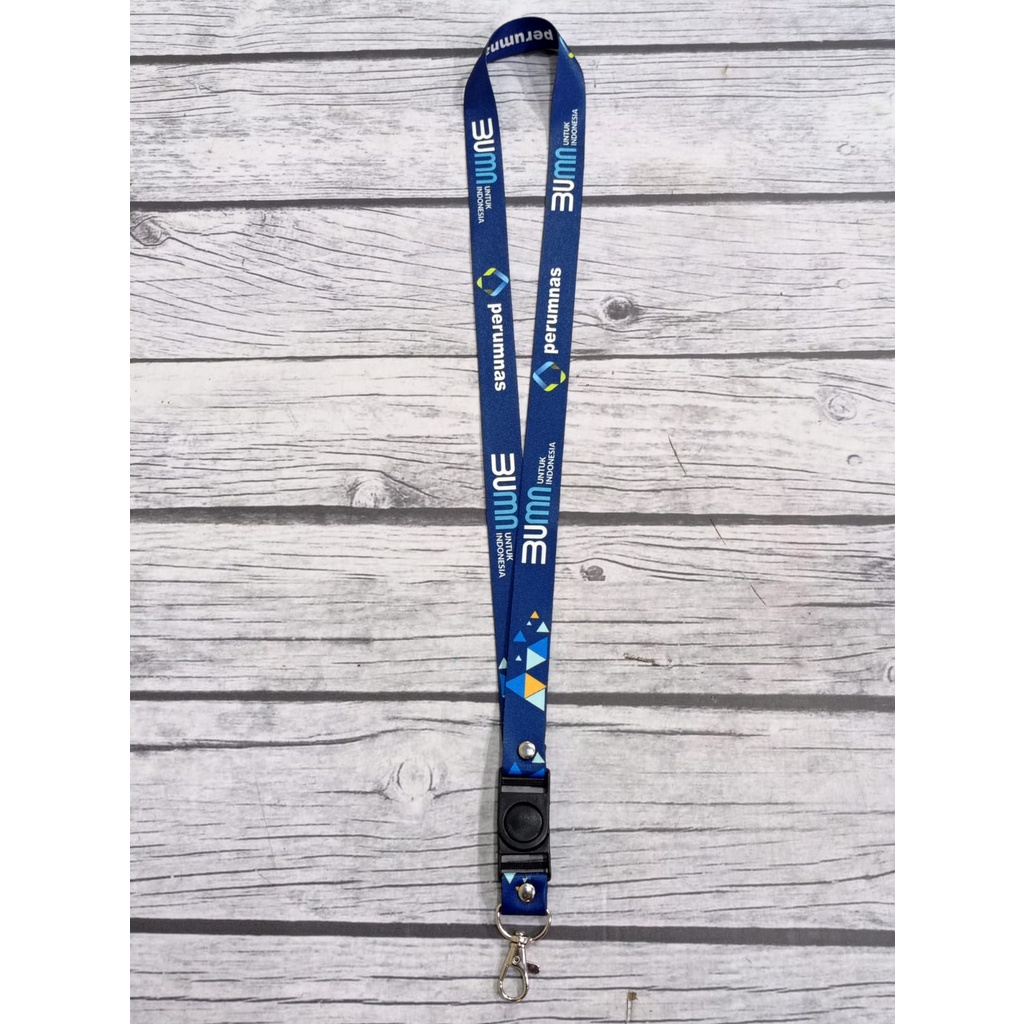 

Lanyard logo Perumnas BUMN biru full printing custom 2sisi merchandise kantor/Lanyard Custom Perumnas Full Biru/Lanyard Murah