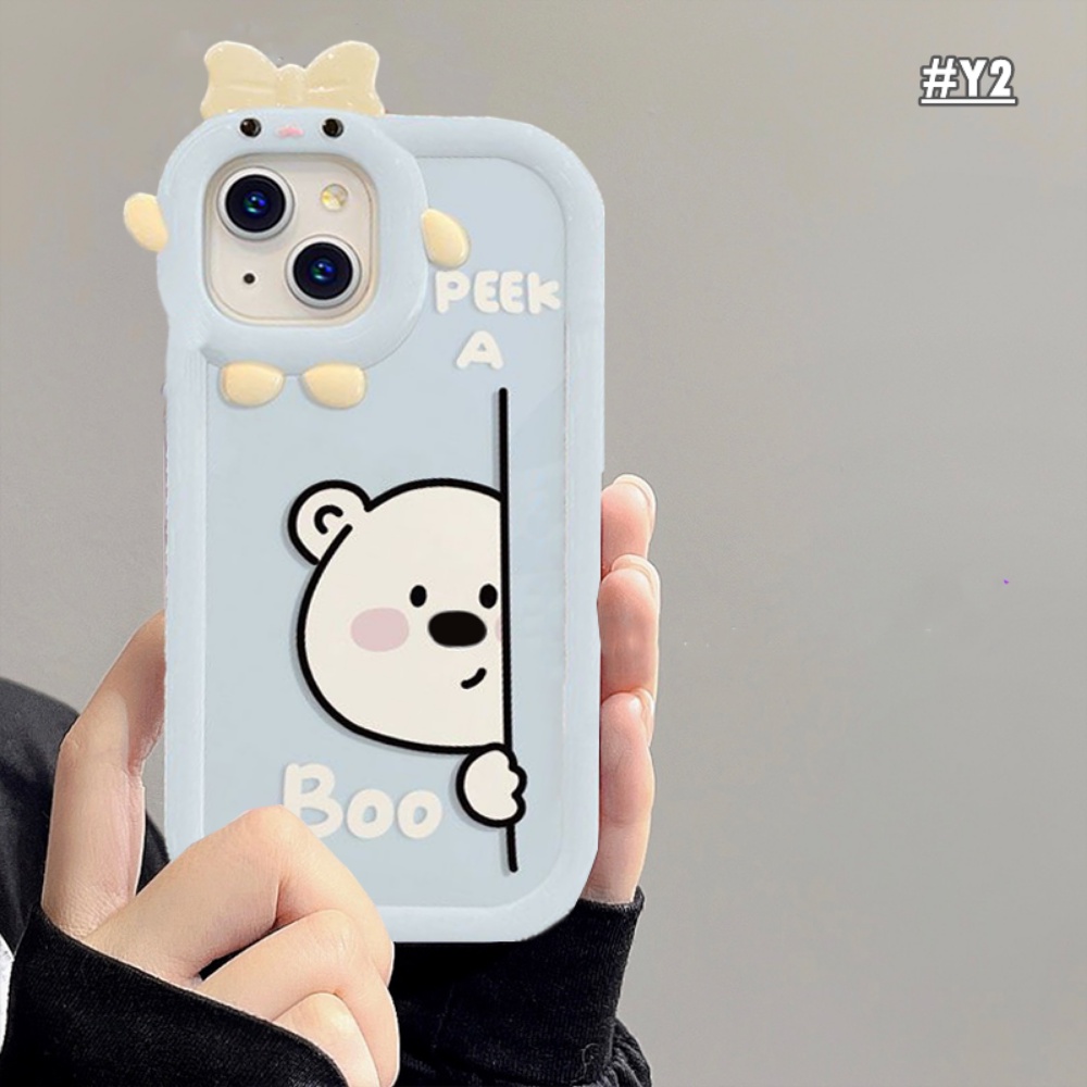 IPHONE Case Fashion Kompatibel Untuk Iphone14 11 12 XR 6 6S 78 Plus 13 Pro Max14 Plus 11Pro MAX X XS MAX SE 2020 Case Bow-knot Monster Lens Peek a Boo Bear Puppy Shockproof Cover RIXUAN