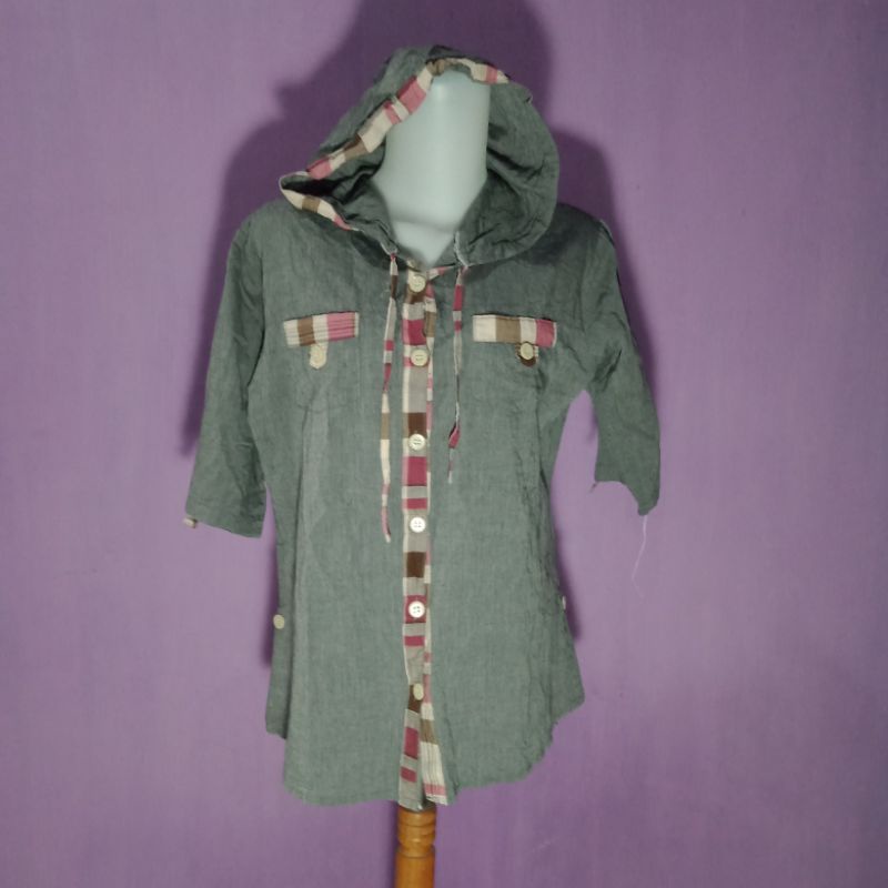 Preloved - Kemeja Hoodie Wanita - Abu-abu