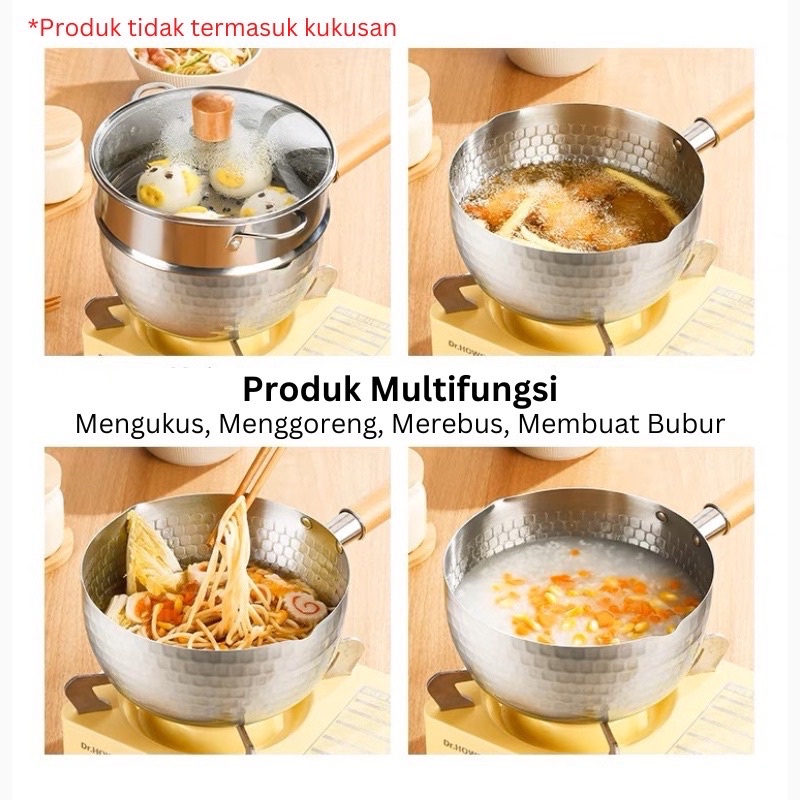 Panci Susu Gagang Kayu Tebal - Panci Susu Aluminium Tebal - Panci Indomie Panci Serbaguna Anti Karat