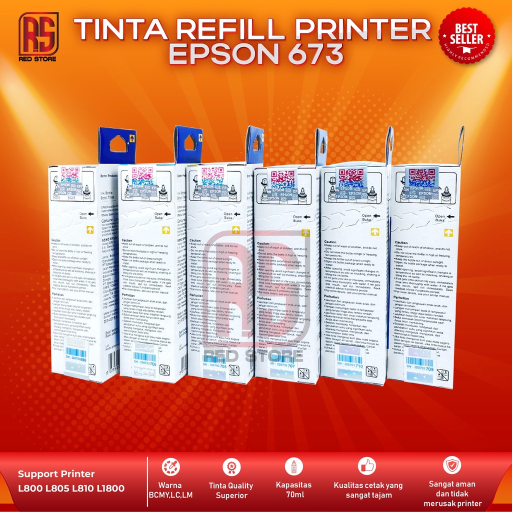 Tinta Epson 673 For Printer L800 L805 L805 L850 L1800 Kemasan Baru