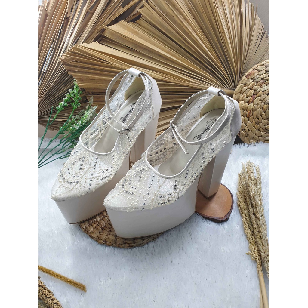 Sepatu wedding Fayyana broken white hak tinggi 15 cm