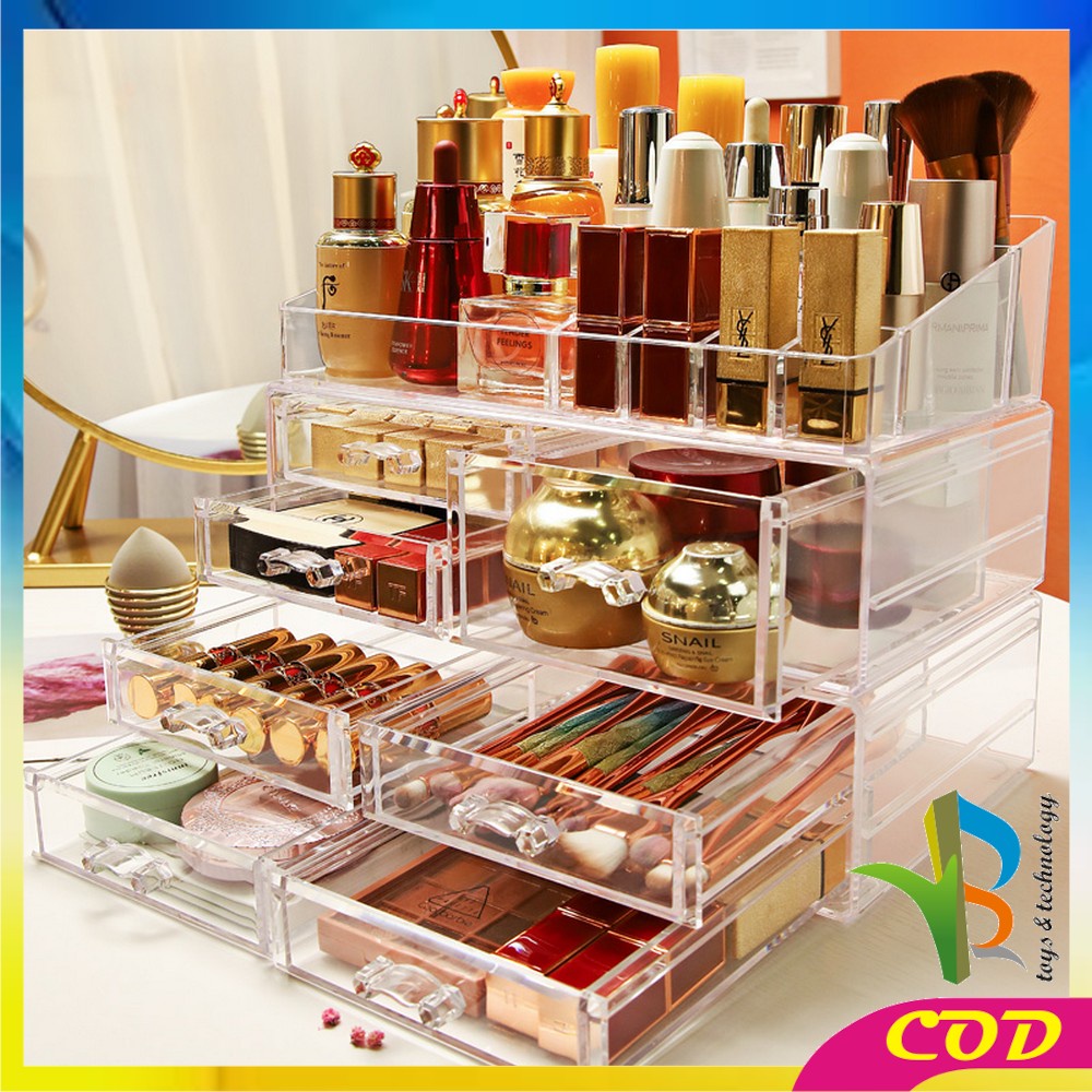 RB-K12 Kotak Make Up + Laci Acrylic Rak Kosmetik Organizer / Rak Serbaguna / Storage Box Cosmetic