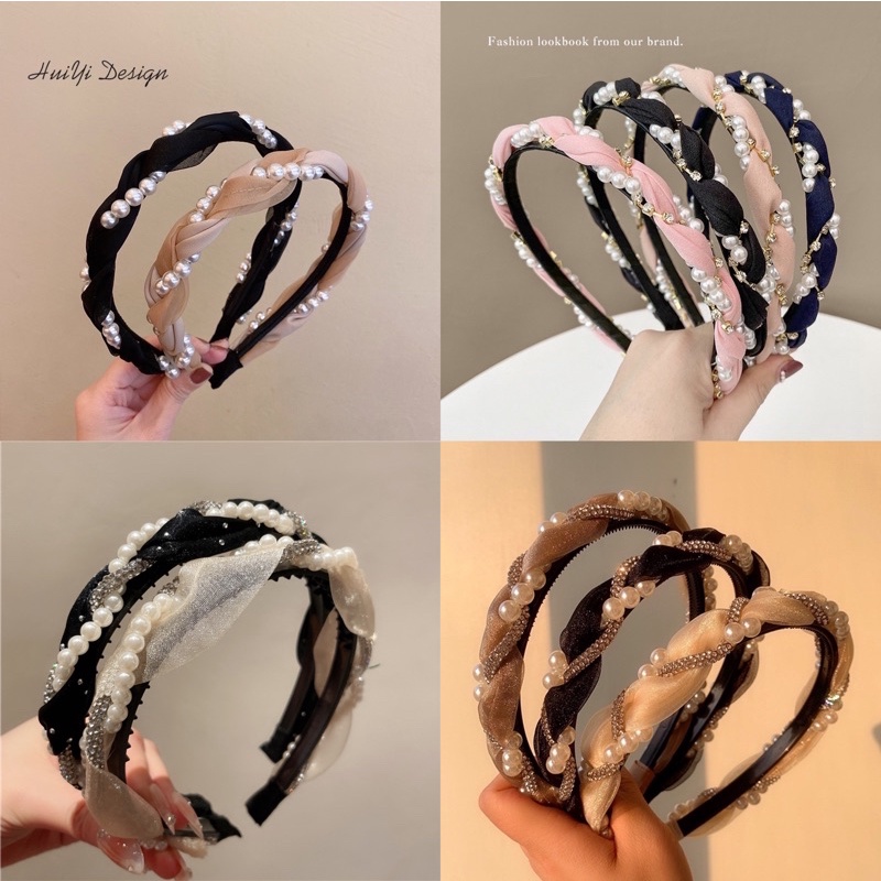 Bando -117 Wanita Elegan Aksen Mutiara + Berlian Imitasi Mewah untuk Pesta Pernikahan / Ulang Tahun