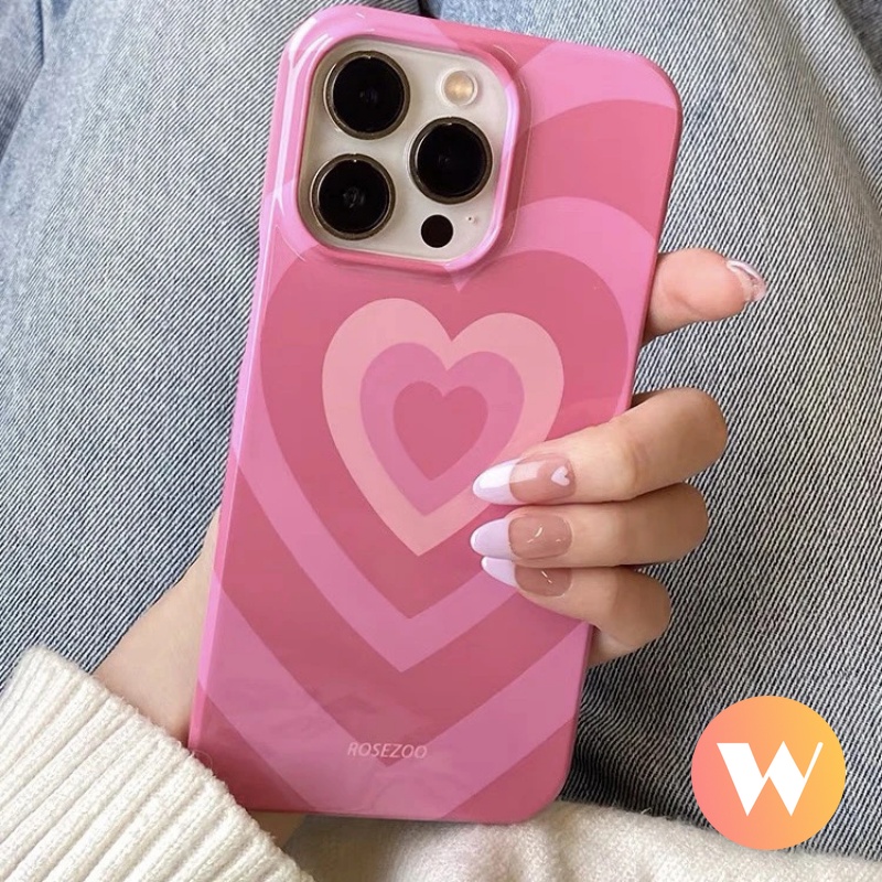 IPHONE Case Pink Rose Merah Glossy Halus Kompatibel Untuk Iphone7 8 Plus11 13 14 12 Pro Max XR XS Max X Se2020 Gradiasi Cinta Hati Shockproof Lembut Tpu Phone Cover