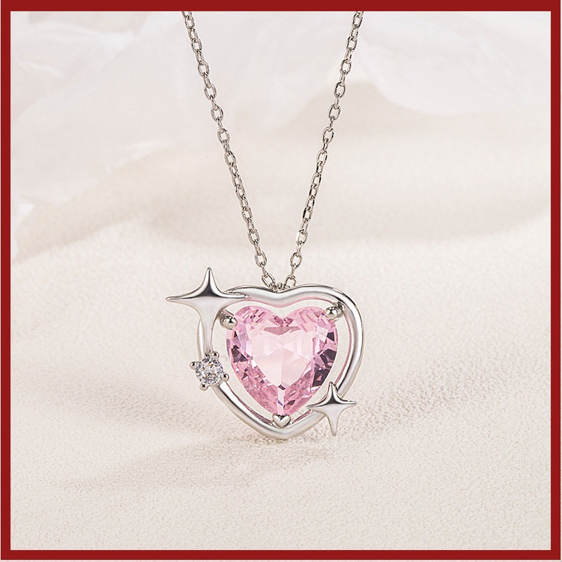 Kalung Galaxy Warna Peach Desain Asli Cinta Kristal Liontin Perempuan All-Match Rantai Klavikula U1143