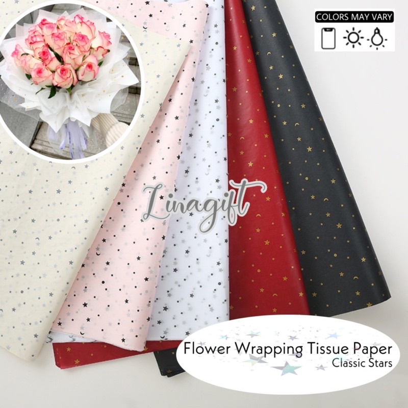 ( 5 Lembar ) CLASSIC STARS - FLOWER WRAPPING TISSUE PAPER / KERTAS TISU / BUKET BUNGA / KERTAS BUNGA