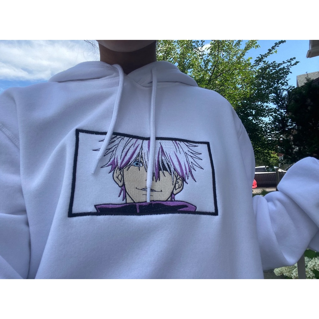 Hoodie Gojo Satoru in Frame Embroidery Anime Manga Jujutsu Kaisen Premium Unisex