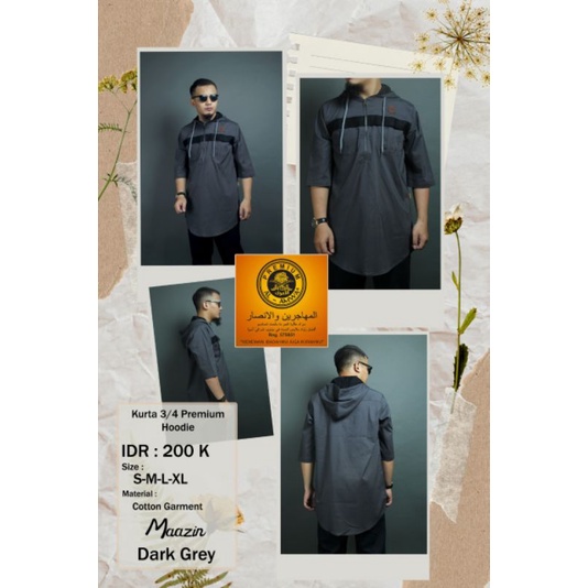kurta hoodie al amwa premium lengan 3/4 terbaru - al amwa kurta Hoodie