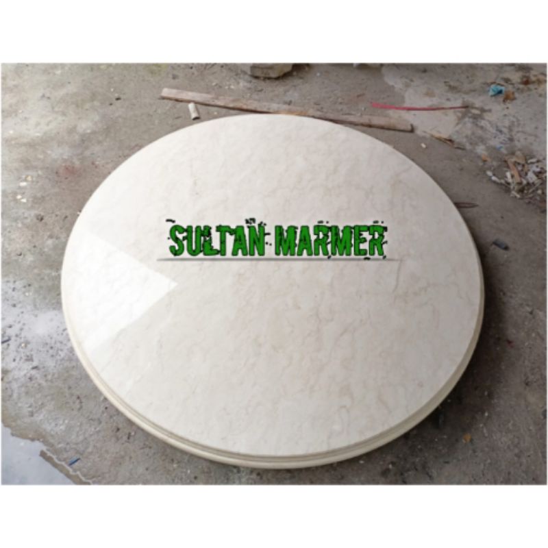 Daun Meja Bulat Batu Marmer Putih Ujung Pandan