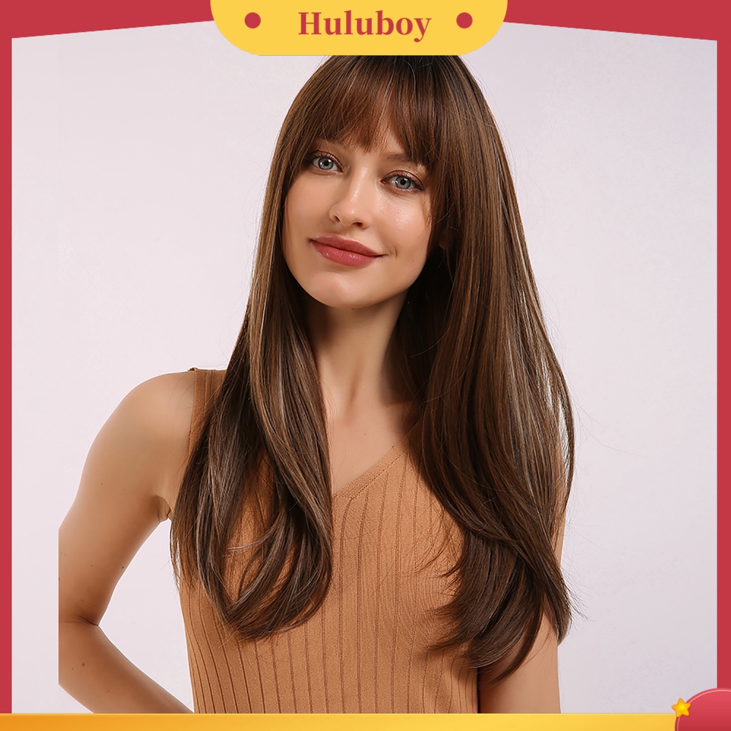 Wig Rambut Panjang Lurus Dengan Poni Untuk Wanita