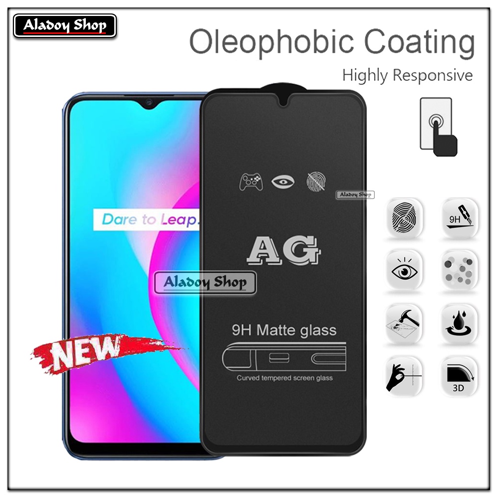 Paket 3IN1 Tempered Glass Layar Matte Anti Glare Realme C15 Free Tempered Glass Camera dan Skin Carbon