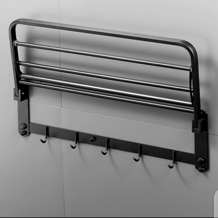 Rak Handuk Lipat Stainless 5 Susun 8831 -Tempat Handuk Dan Gantungan Kapstok Minimalis 5baris stenles rack towel sus 304 hook hitam black  anti karat /S1