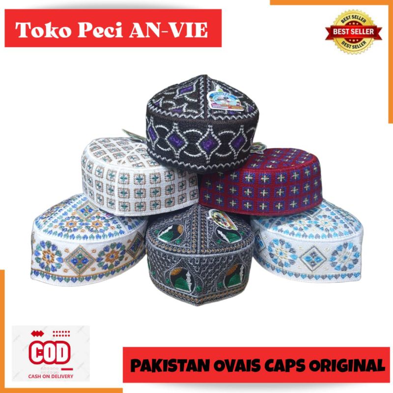 Grosir isi 10 pcs Peci Kopiah Haji PAKISTAN OVAIS CAPS ORIGINAL Murah , Peci Pakistan Bordir Ori , K